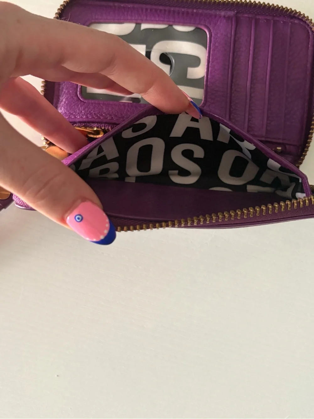 Marc by Marc Jacobs Purple Pebbled Leather Wallet with Gold Plaque